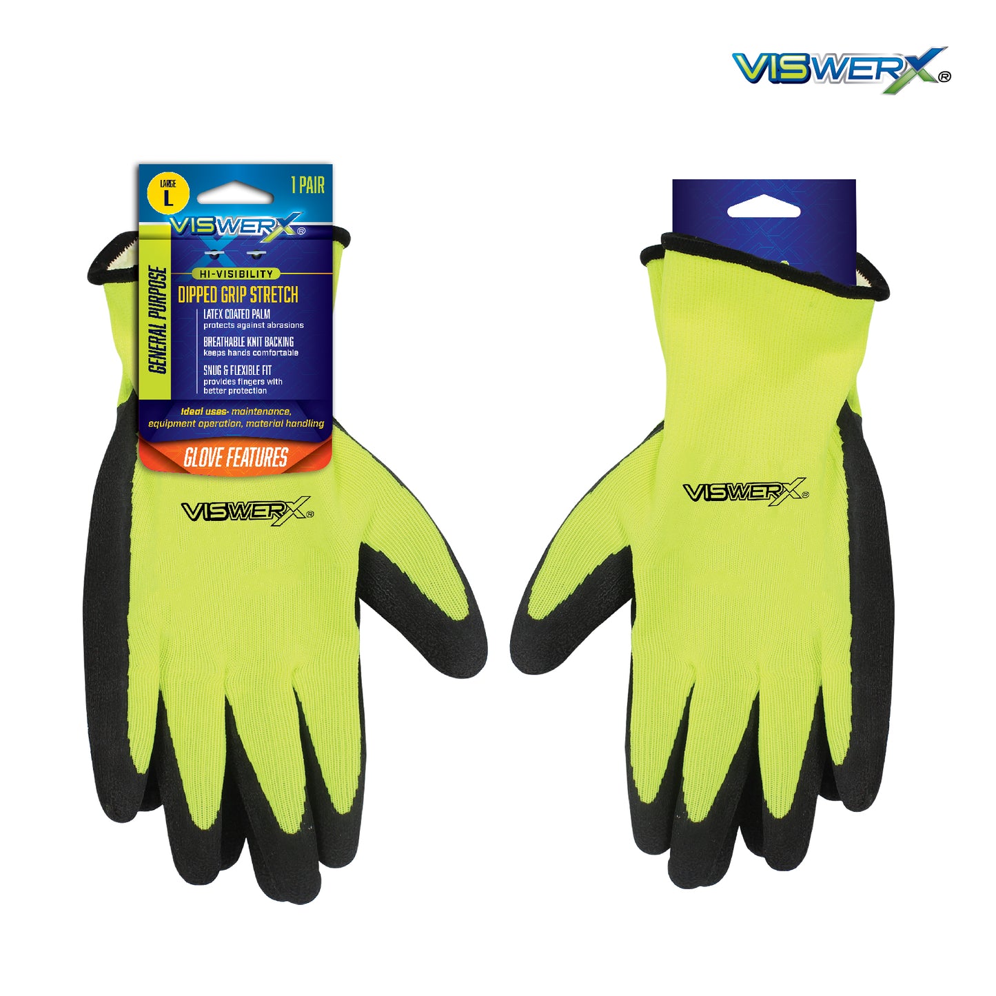 Front and back view of the gloves in their hang card packaging.