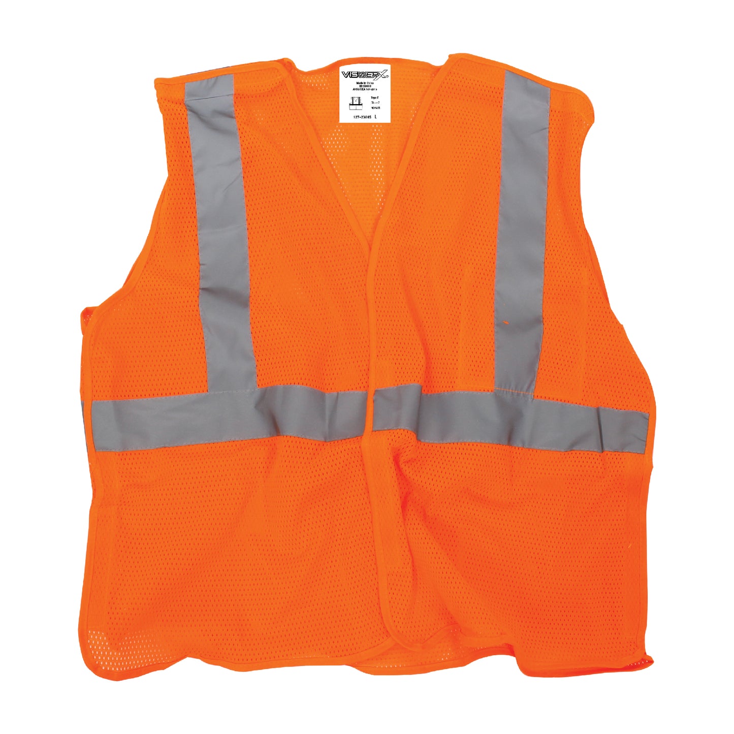 Flay lay of the ANSI Class 2 Hi-Visibility Breakaway Safety Vest in Orange, which also features silver reflective striping.