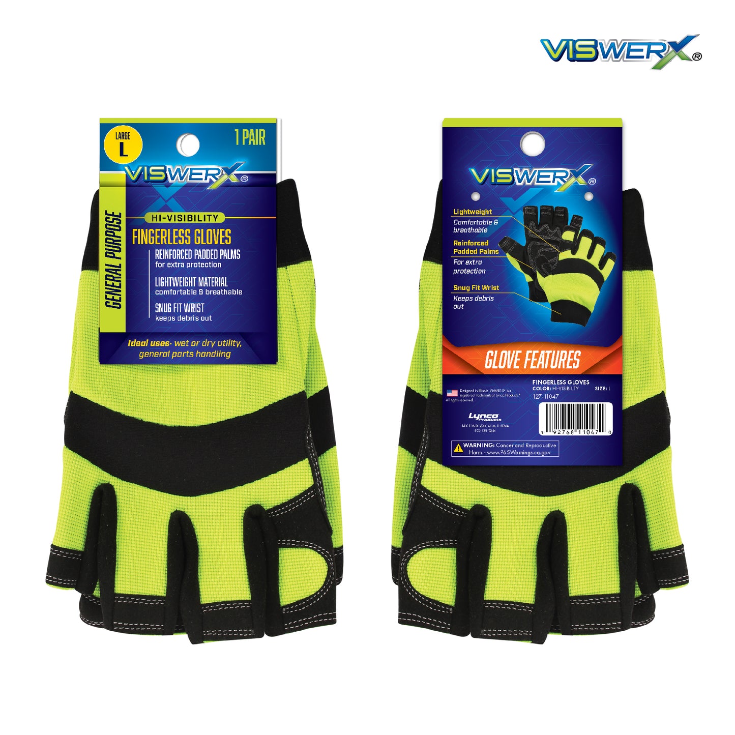 Front and back view of the gloves in their hang card packaging.