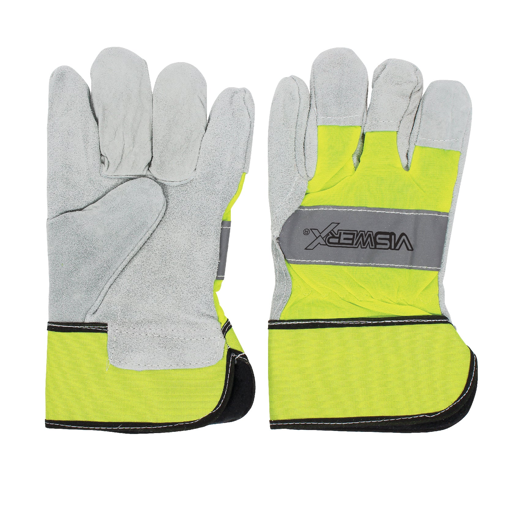 VISWERX Hi-Vis Lined Split Leather Palm Glove LG, 127-11052