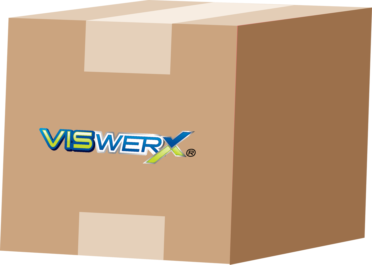 Illustration of a cardboard box with a VisWERX logo.